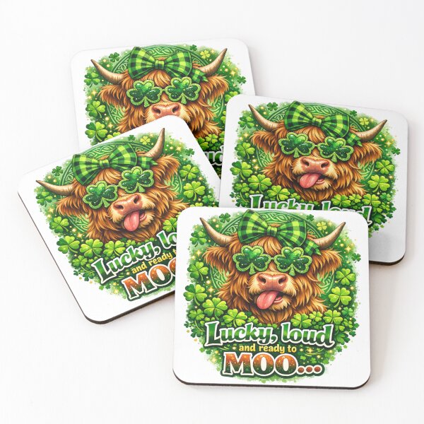 Item preview, Highland cow with clovers designed and sold by Artdrop62.