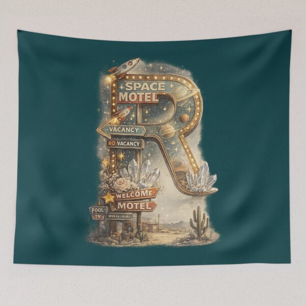 Item preview, Letter R Space Motel Retro Vintage Rocket Desert Monogram designed and sold by irfanshikh.