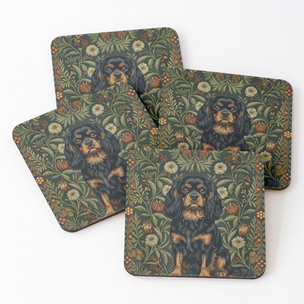 Item preview, Black Tan Cavalier William Morris Style Floral designed and sold by AntiqueImages.