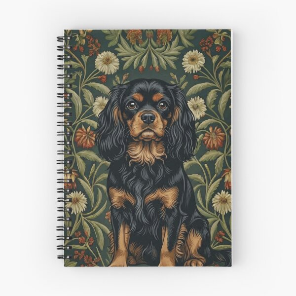 Item preview, Black Tan Cavalier William Morris Style Floral designed and sold by AntiqueImages.