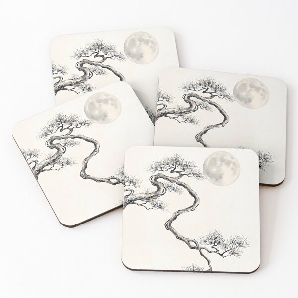 Item preview, ​Tranquil Moon and Majestic Pine - Minimalist Zen Ink Painting designed and sold by SOOstudio73.