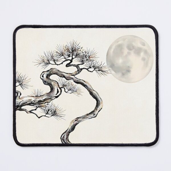 Item preview, ​Tranquil Moon and Majestic Pine - Minimalist Zen Ink Painting designed and sold by SOOstudio73.