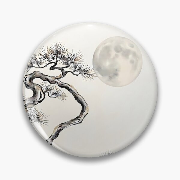Item preview, ​Tranquil Moon and Majestic Pine - Minimalist Zen Ink Painting designed and sold by SOOstudio73.