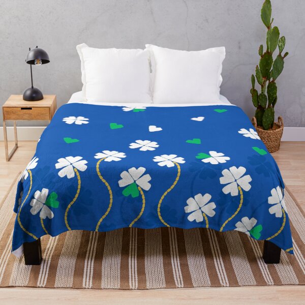 Item preview, Four Leaf Clovers and Hearts in White and Green on Royal Blue designed and sold by ArtyFridgees.