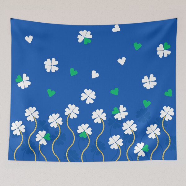 Item preview, Four Leaf Clovers and Hearts in White and Green on Royal Blue designed and sold by ArtyFridgees.
