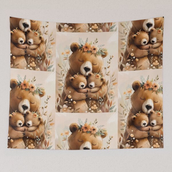 Item preview, Adorable Bear Mom Hugging Two Cubs designed and sold by ArtPompon.
