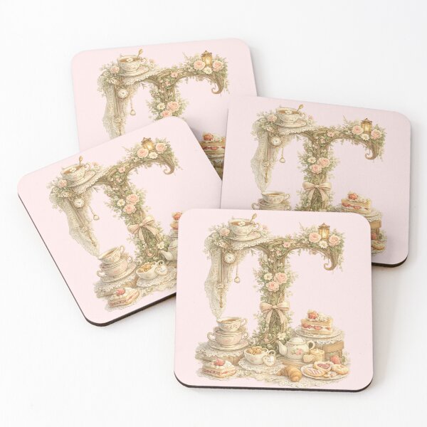 Item preview, Letter T Vintage Tea Party Rose Lace Cottagecore Monogram designed and sold by irfanshikh.