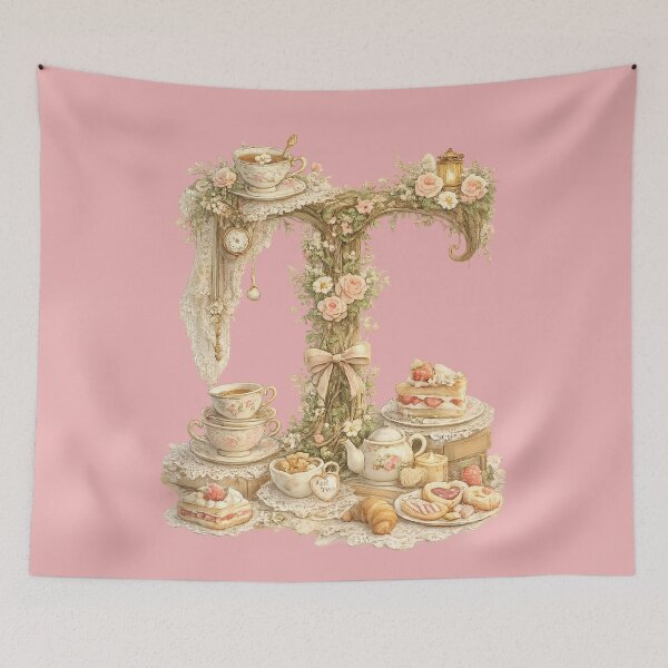 Item preview, Letter T Vintage Tea Party Rose Lace Cottagecore Monogram designed and sold by irfanshikh.
