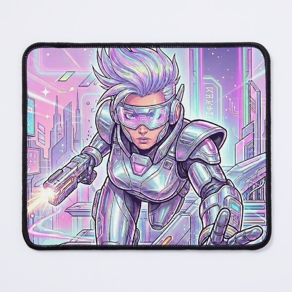 Item preview, Y3K Futuristic Chrome Cyber Girl Dynamic Action Art designed and sold by GrabaHuk.