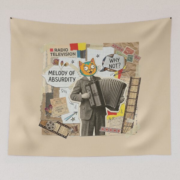 Item preview, Melody of Absurdity – Retro Surreal Cat Collage designed and sold by GrabaHuk.