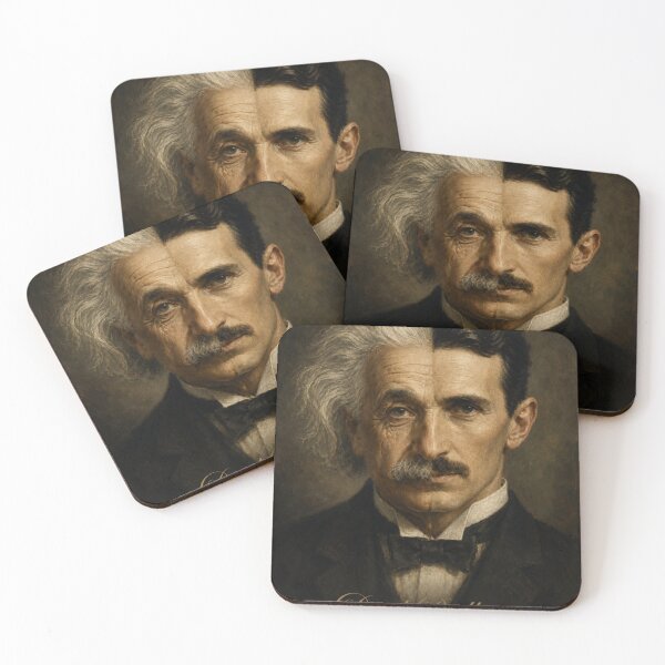 Item preview, Dual Brilliance – Einstein & Tesla Split Portrait | Science Genius Art Shirt designed and sold by Swiss Pam Studio.