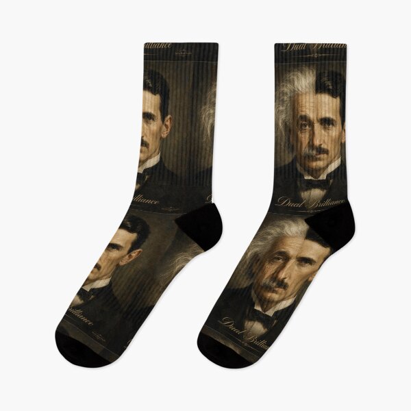 Item preview, Dual Brilliance – Einstein & Tesla Split Portrait | Science Genius Art Shirt designed and sold by Swiss Pam Studio.