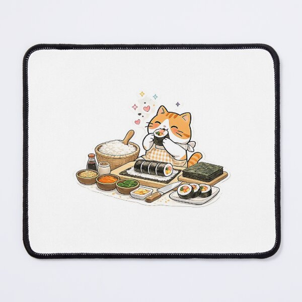 Item preview, Cute Orange Cat Making Kimbap Kawaii Cooking Ginger Kitty Sushi Illustration designed and sold by NoopnyangStudio.