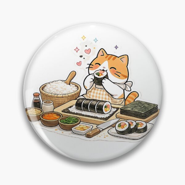 Item preview, Cute Orange Cat Making Kimbap Kawaii Cooking Ginger Kitty Sushi Illustration designed and sold by NoopnyangStudio.