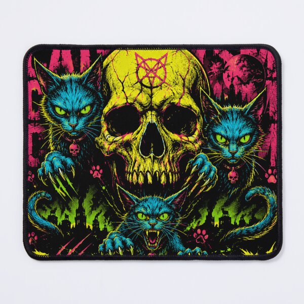 Item preview, Purr-gatory | Psychedelic Neon Cat Skull designed and sold by FocusedPatterns.