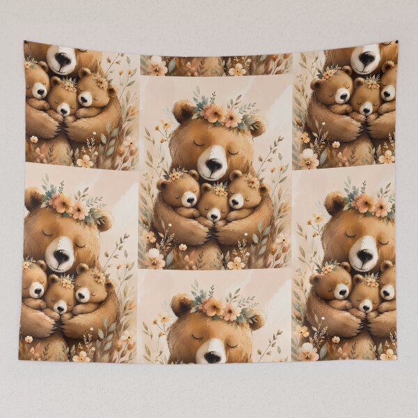 Item preview, Sweet Mama Bear Hugging Three Cubs – Cozy Woodland Nursery designed and sold by ArtPompon.