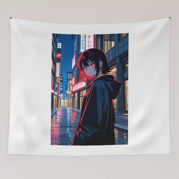 Item preview, Anime - Girl Hoodie Over Shoulder Neon Night designed and sold by AnimeShin.