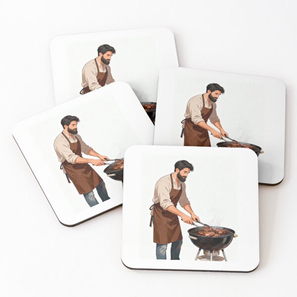 Item preview, Bearded Man Grilling Steaks BBQ Illustration designed and sold by bakosshops.