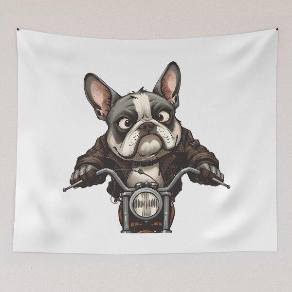 Item preview, French Bulldog Biker on Motorcycle Cartoon designed and sold by Paulocdias.