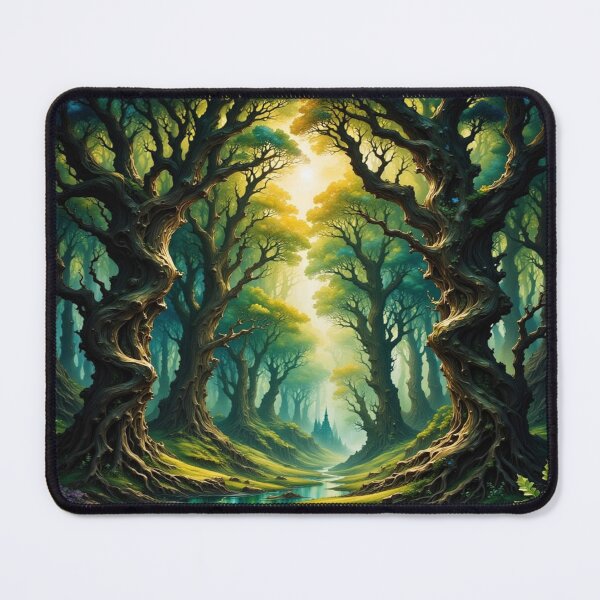 Item preview, Enchanted forest path with golden light and ancient trees along a clear, tranquil stream. designed and sold by FotoworldEdel.
