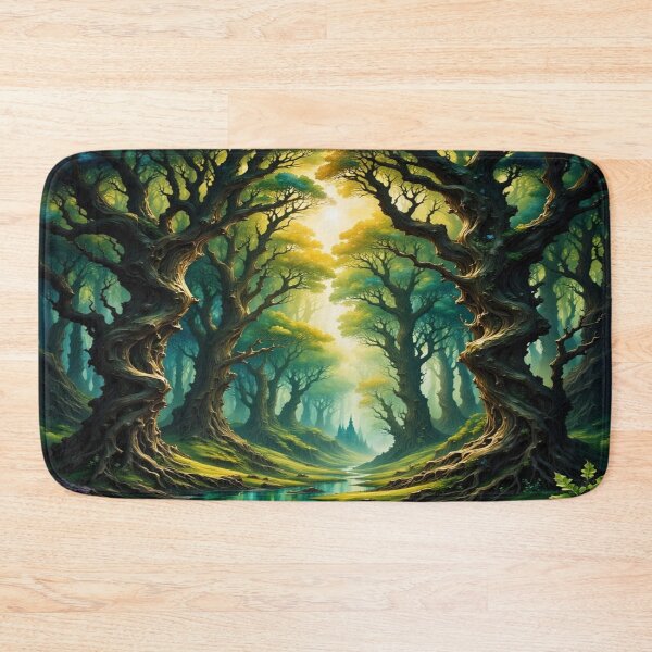 Item preview, Enchanted forest path with golden light and ancient trees along a clear, tranquil stream. designed and sold by FotoworldEdel.