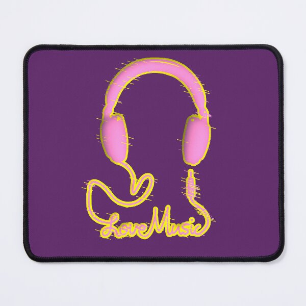 Item preview, Love Music Headphones Neon Pink Yellow Calligraphic Typography designed and sold by AstronautMerch.