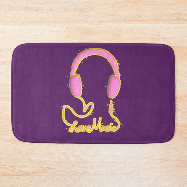 Item preview, Love Music Headphones Neon Pink Yellow Calligraphic Typography designed and sold by AstronautMerch.