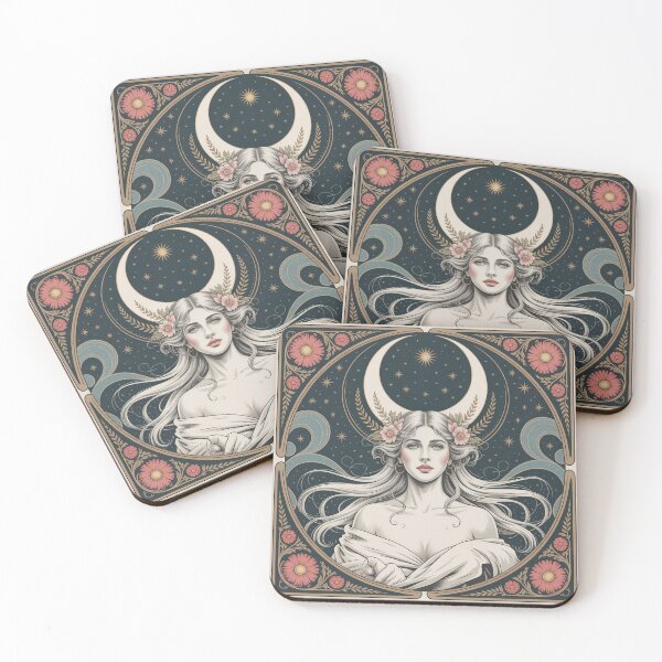 Item preview, Art Nouveau Celestial Moon Goddess Vintage Poster designed and sold by Tamas Das.