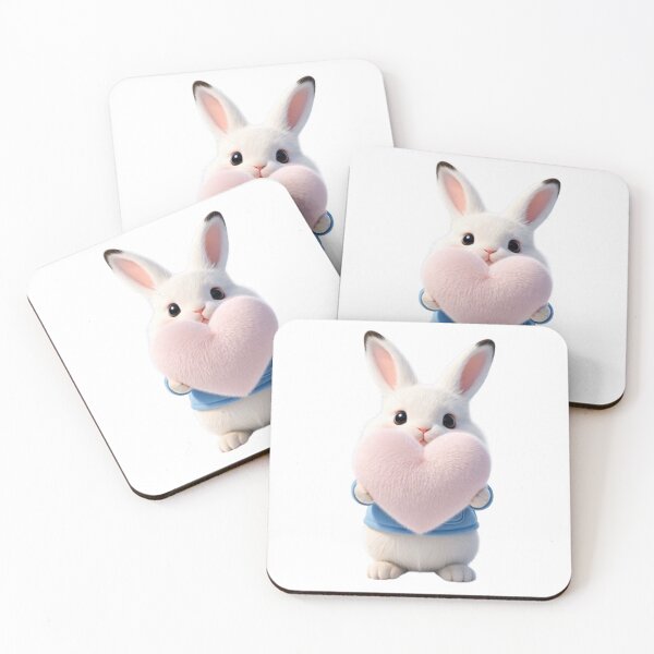 Item preview, Cute White Bunny Holding a Big Pink Fluffy Heart designed and sold by lovelistivkaa.