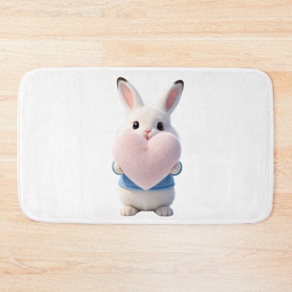 Item preview, Cute White Bunny Holding a Big Pink Fluffy Heart designed and sold by lovelistivkaa.