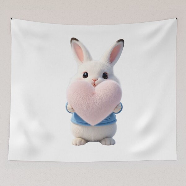 Item preview, Cute White Bunny Holding a Big Pink Fluffy Heart designed and sold by lovelistivkaa.