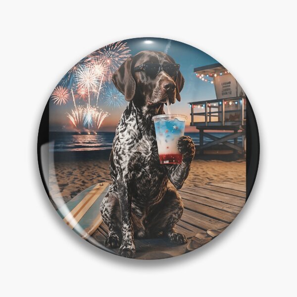 Item preview, Patriotic German Shorthaired Pointer Dog Drinking Red White Blue Drink Beach designed and sold by Phil Ben.
