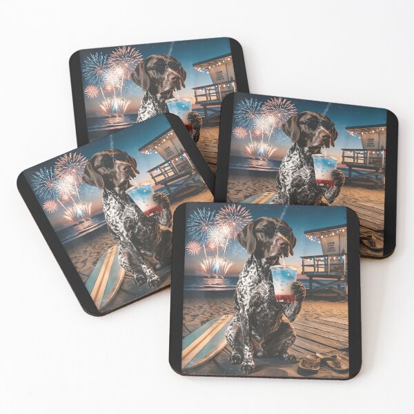 Item preview, Patriotic German Shorthaired Pointer Dog Drinking Red White Blue Drink Beach designed and sold by Phil Ben.