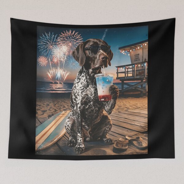 Item preview, Patriotic German Shorthaired Pointer Dog Drinking Red White Blue Drink Beach designed and sold by Phil Ben.