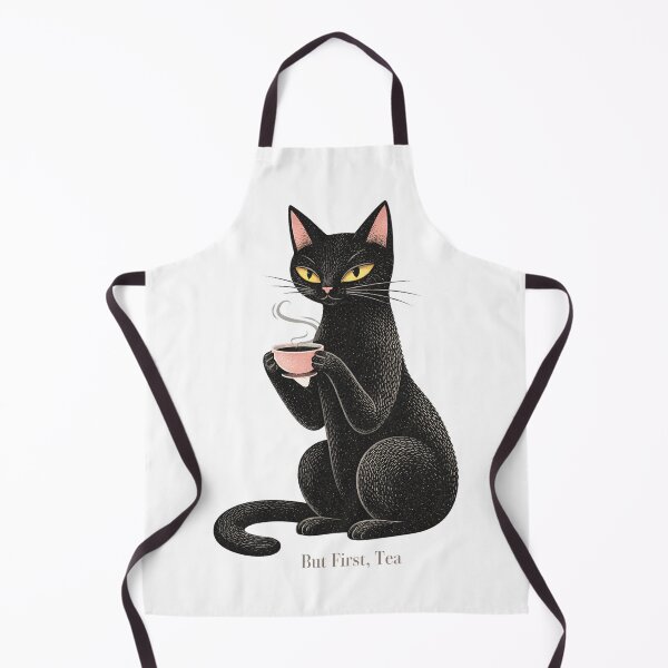 Item preview, But First, Tea. Black Cat Tea Lover Sticker | Cozy Vintage Cat Art designed and sold by VelvetClawStudio.