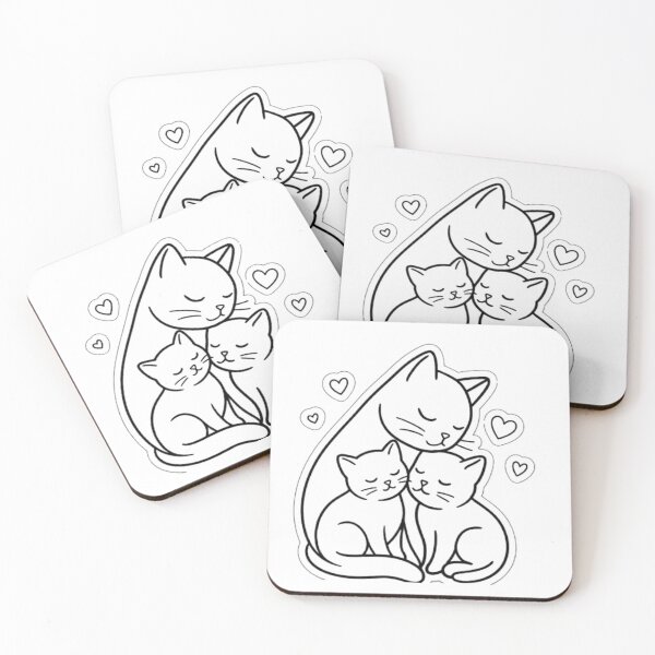 Item preview, Cute Cat Family Line Art – Adorable Mother Cat with Kittens Love Illustration designed and sold by PrintforDesign.