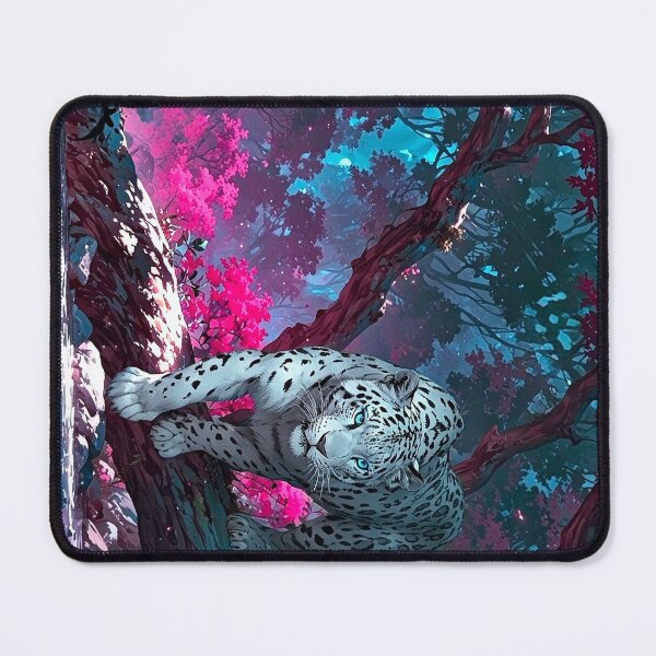 Item preview, Majestic White Leopard in Vibrant Pink Fantasy Forest Art designed and sold by wildhazestudio.