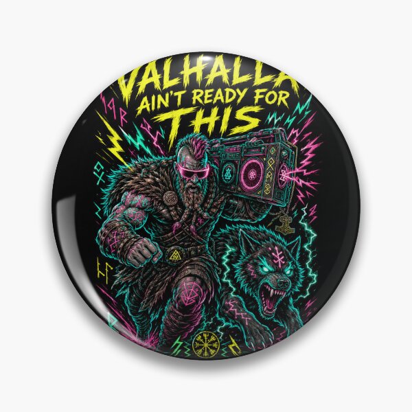 Item preview, Valhalla Ain’t Ready for This - Viking Street Raver with Boombox Tee designed and sold by FocusedPatterns.