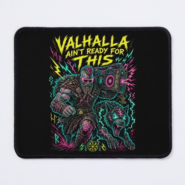 Item preview, Valhalla Ain’t Ready for This - Viking Street Raver with Boombox Tee designed and sold by FocusedPatterns.