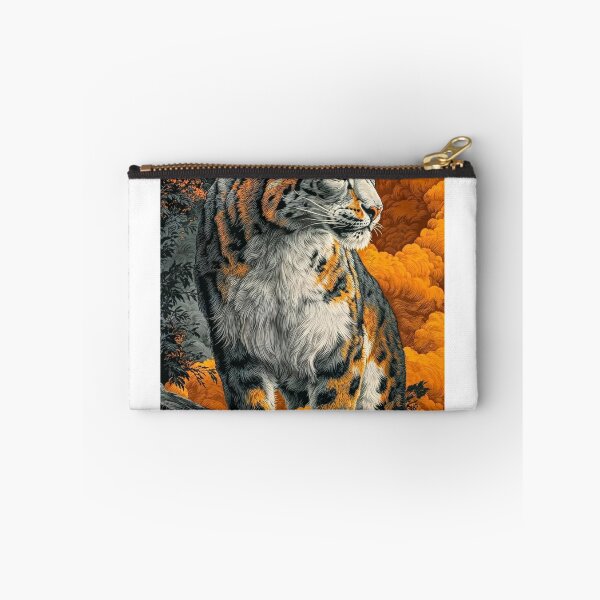 Item preview, Majestic Snow Leopard Art Print with Orange Clouds - Detailed Wildlife Illustration designed and sold by wildhazestudio.