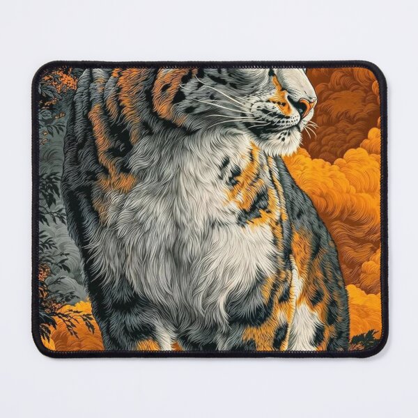 Item preview, Majestic Snow Leopard Art Print with Orange Clouds - Detailed Wildlife Illustration designed and sold by wildhazestudio.