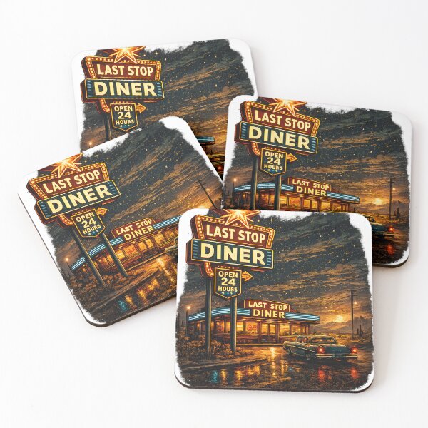 Item preview, Last Stop Diner – Vintage Roadside Americana Neon Travel Design designed and sold by Fishartpoint.