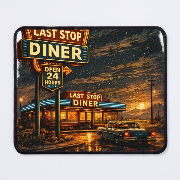 Item preview, Last Stop Diner – Vintage Roadside Americana Neon Travel Design designed and sold by Fishartpoint.