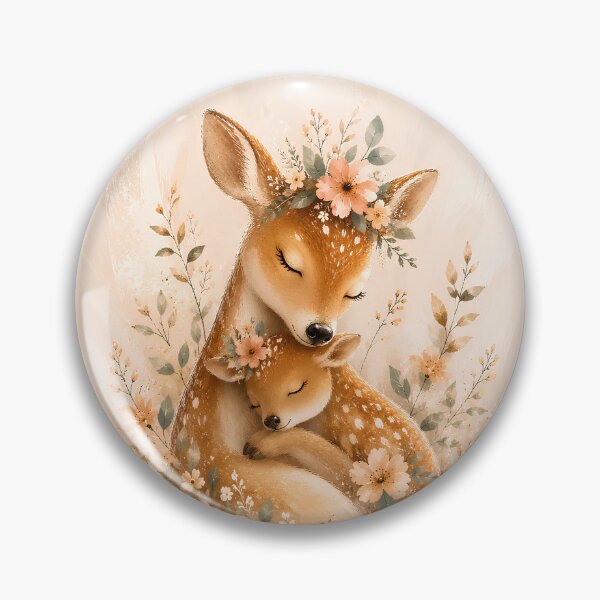 Item preview, Tender Deer Mom Hugging Her Fawn – Cozy Woodland Nursery Decor designed and sold by ArtPompon.