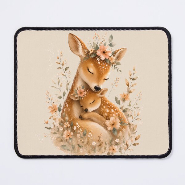 Item preview, Tender Deer Mom Hugging Her Fawn – Cozy Woodland Nursery Decor designed and sold by ArtPompon.