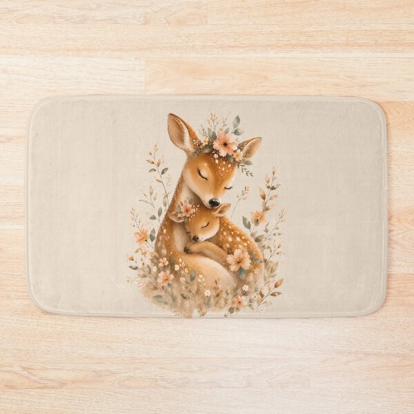 Item preview, Tender Deer Mom Hugging Her Fawn – Cozy Woodland Nursery Decor designed and sold by ArtPompon.