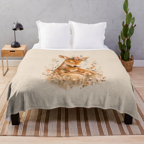 Item preview, Tender Deer Mom Hugging Her Fawn – Cozy Woodland Nursery Decor designed and sold by ArtPompon.