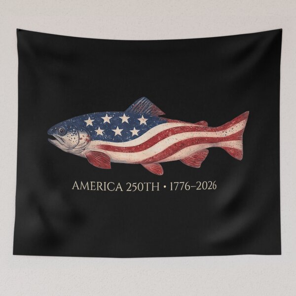 Item preview, Patriotic American Flag Trout Fish 250th Anniversary Bass Fishing Graphic designed and sold by Taniyah Gomes.