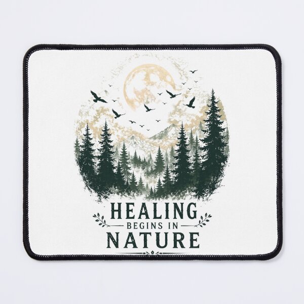 Item preview, Healing Begins in Nature | Forest Trees Moon Nature Quote Art designed and sold by NatureHarmony16.