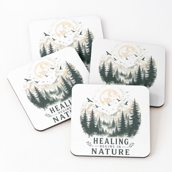 Item preview, Healing Begins in Nature | Forest Trees Moon Nature Quote Art designed and sold by NatureHarmony16.